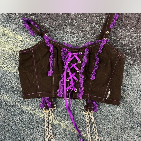 Tripp nyc Tops - Tripp NYC Black and Purple Lace-Up Crop Top